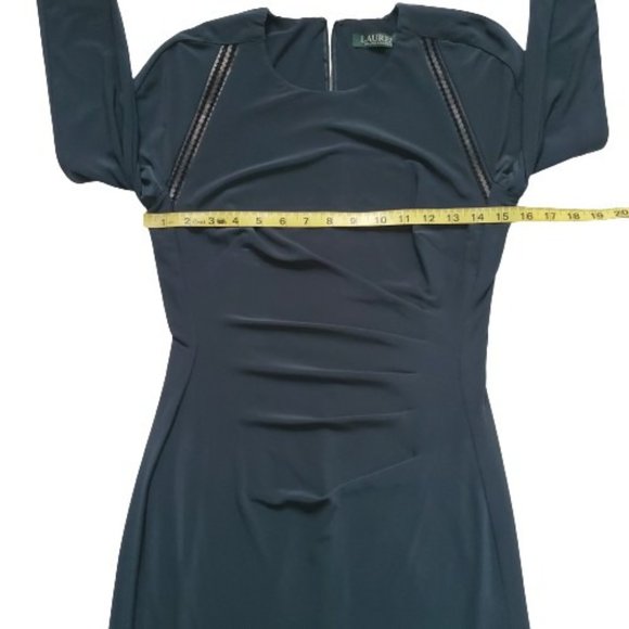 Lauren Ralph Lauren Women's Jonni Faux Leather Trim Gathered Sheath Dress Size 4 - Picture 7 of 15